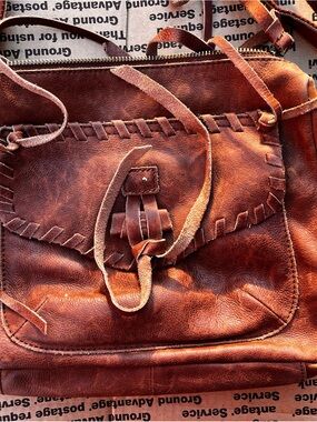 Lucky Brand Rust Leather Crossbody with Clover Charm